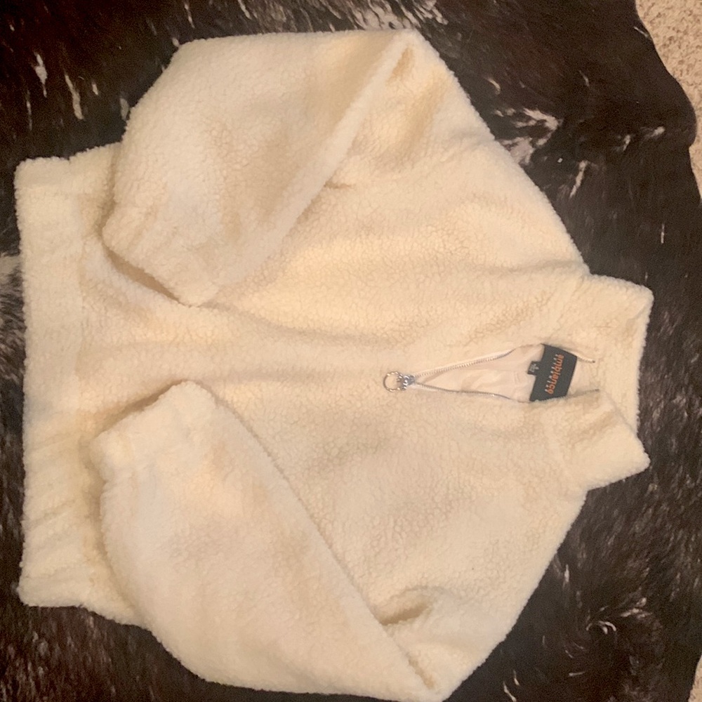 Cream Fuzzy Zip Sweater!